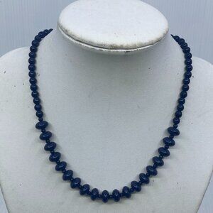 Vtg 1950 navy blue milk glass beads necklace